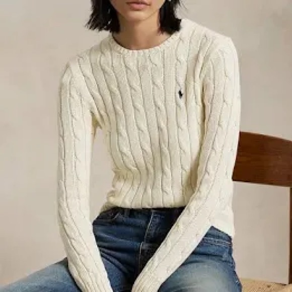 Polo Ralph Lauren Cream Cable Knit Sweater Women’s Classic Crewneck cotton - Picture 3 of 13